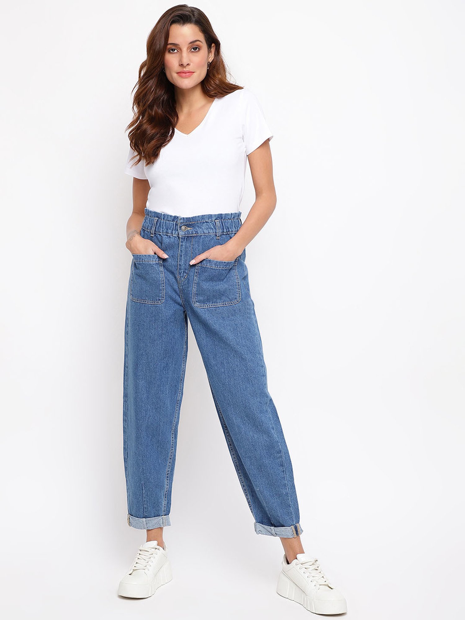 Tales & Stories Blue Cotton Mid Rise Jeans