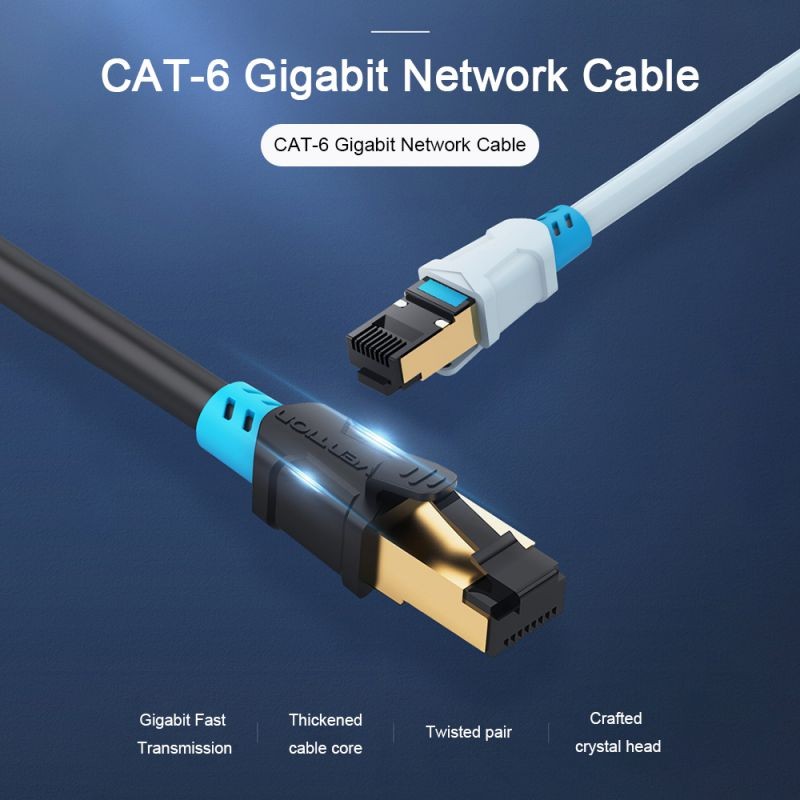 VENTION Cat 6 Ethernet Cable Gigabit Fast Speed Flat Network Cable RJ45 LAN Cable for Home Business 1.5M Black