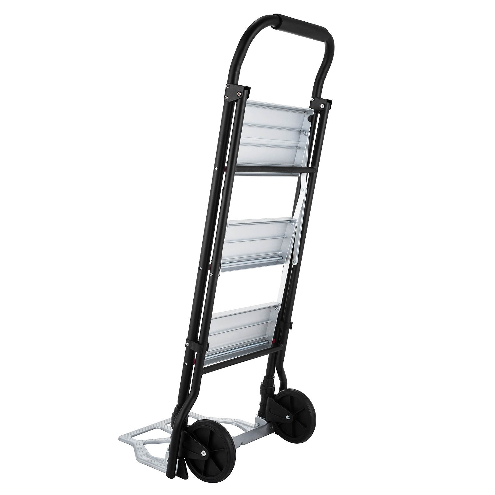 VEVOR 3-Steps Ladder Cart 2-in-1 Convertible Step Ladder Folding Hand Truck with Trolley