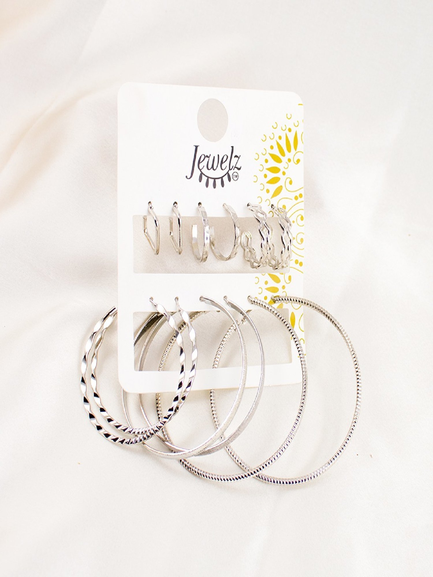 Jewelz Fashion Silver Hoop Earring Set for Women Pack of 6