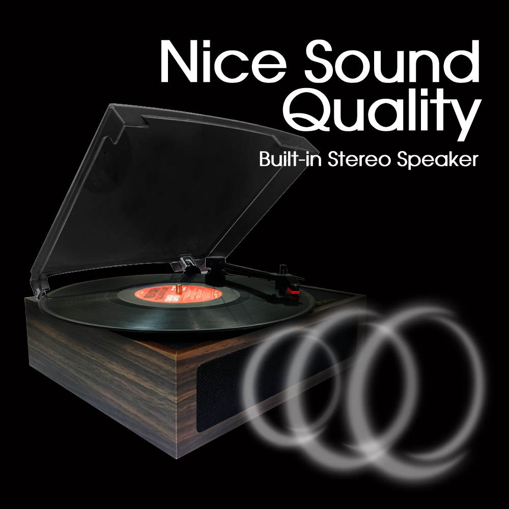 LP&No.1 Vintage Vinyl Record Player with Stereo Speakers,3 Speed Turntable, Light Brown
