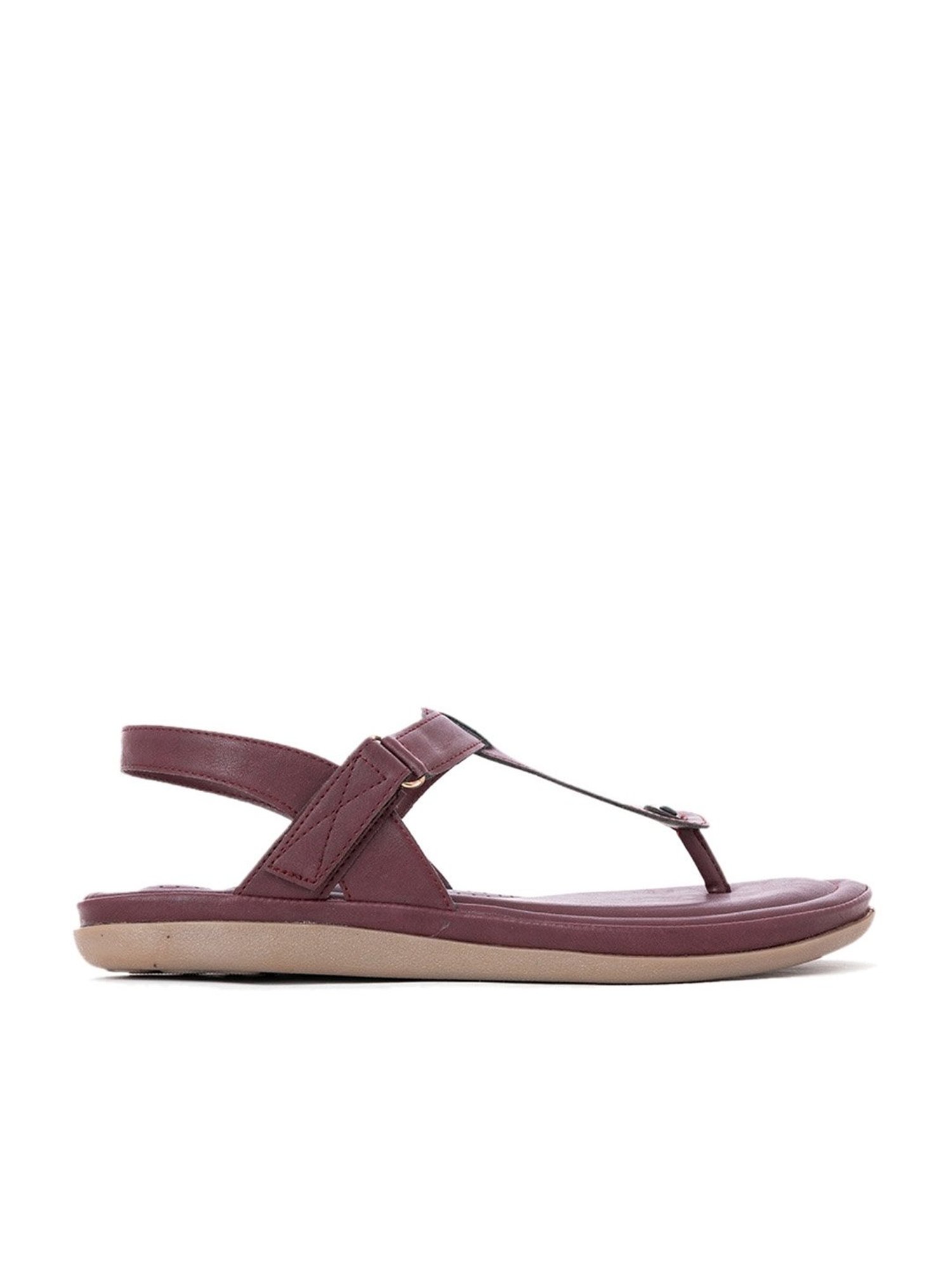 Softouch by Khadims Women's Maroon T-Strap Sandals