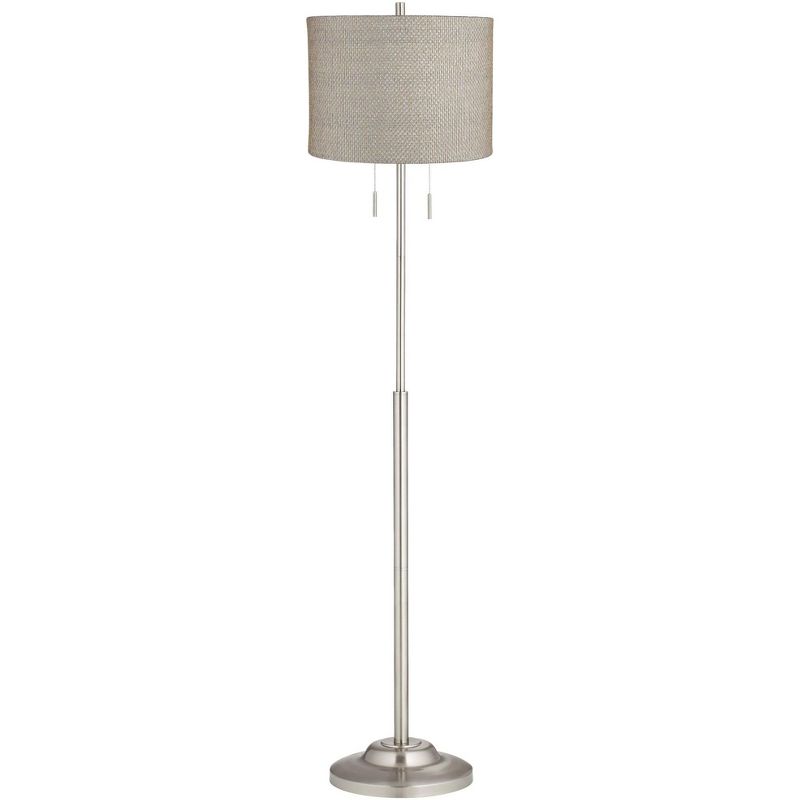360 Lighting Modern Floor Lamp Thin Brushed Nickel Gray Gold Drum Shade for Living Room Reading Bedroom Office