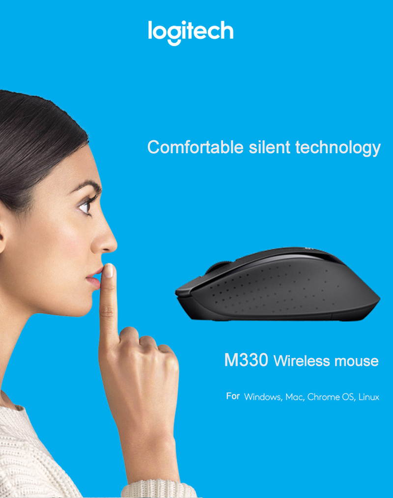 Logitech M330 Wireless Mouse Silent Mouse with 2.4GHz USB 1000DPI Optical Mouse for Office Home black