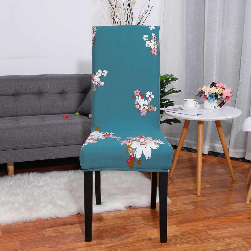 1 Pc Polyester Spandex Floral Print Fit Home Dining Chair Slipcovers Multicolored  - PiccoCasa