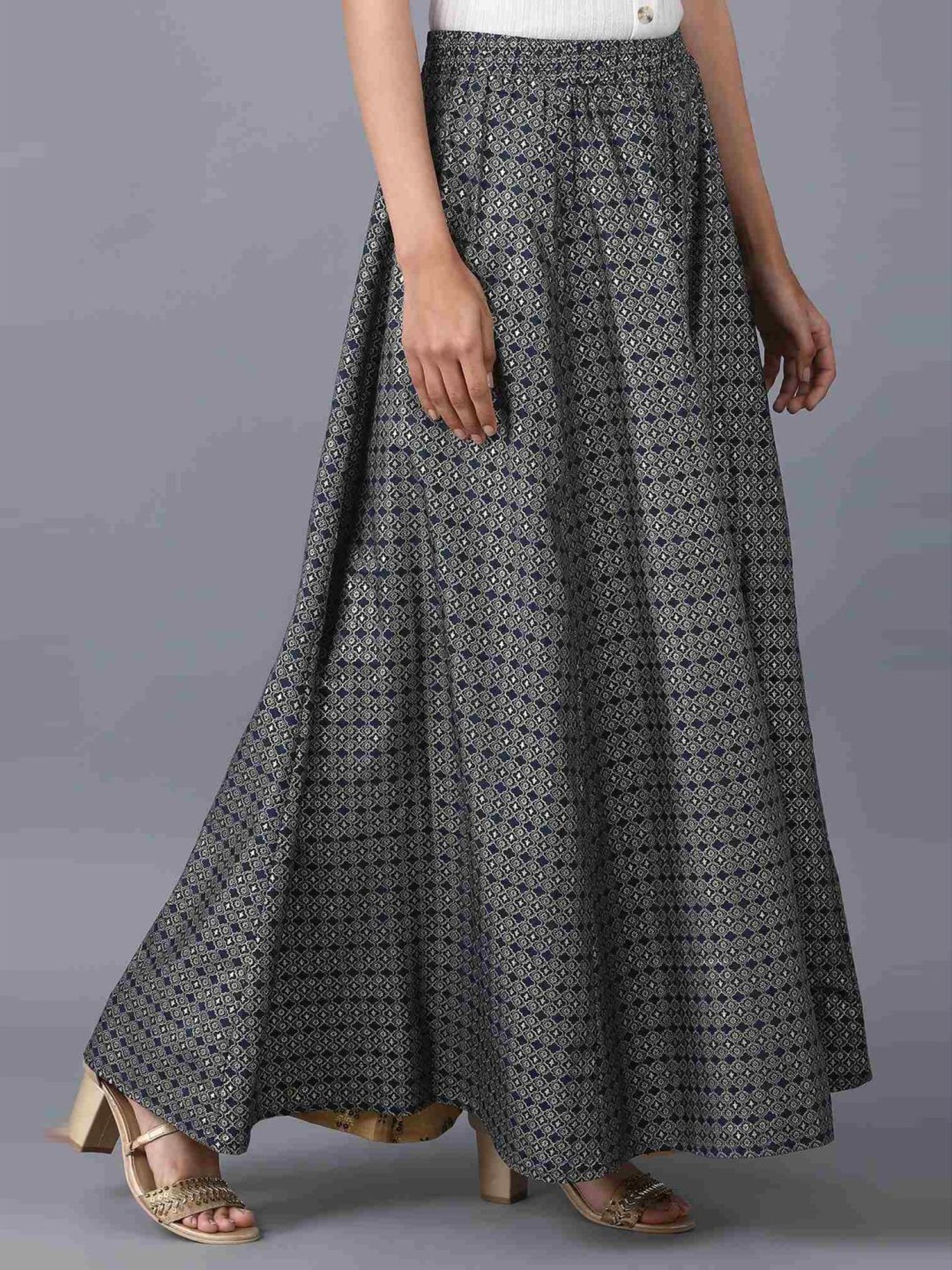 Elleven Blue & Grey Printed Skirt