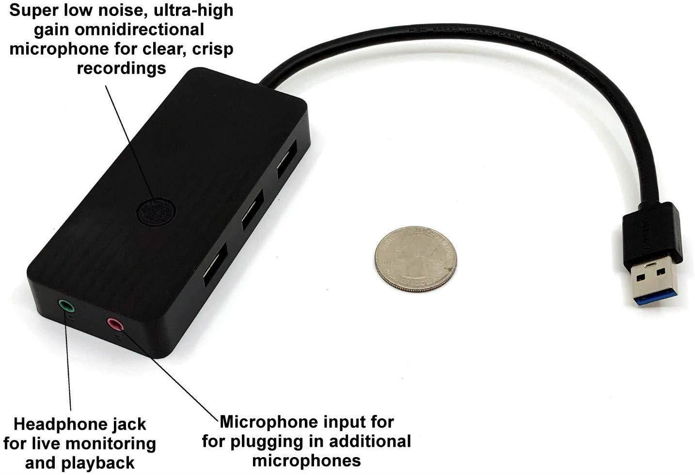 SP-USB-HUB-MIC-MKII - Sound Professionals - Ultra High Gain Miniature USB Omnidirectional Microphone/Headphone Amplifier with 3 Port USB hub Built-in
