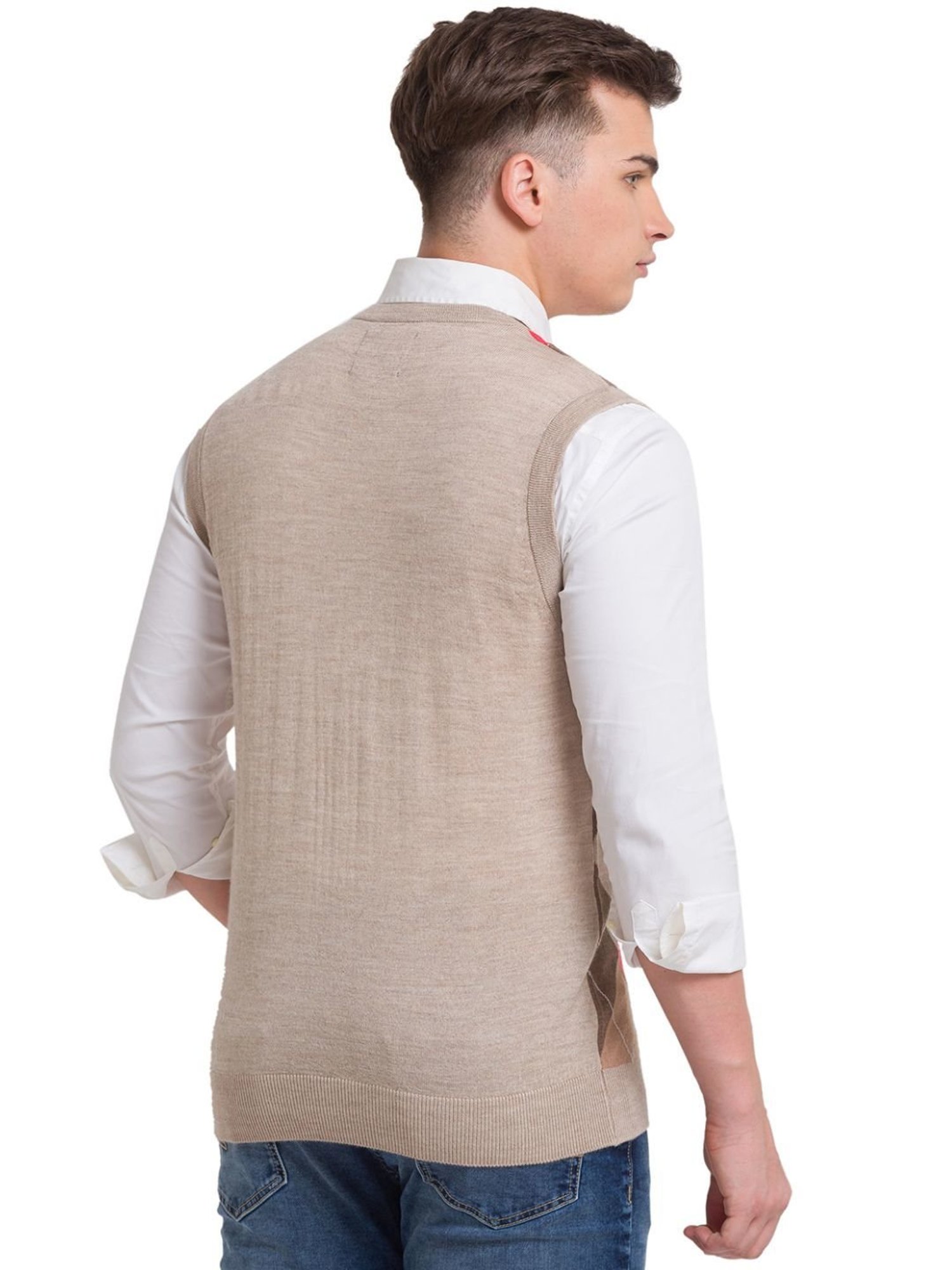 ColorPlus Beige Classic Fit Self Pattern Sweater