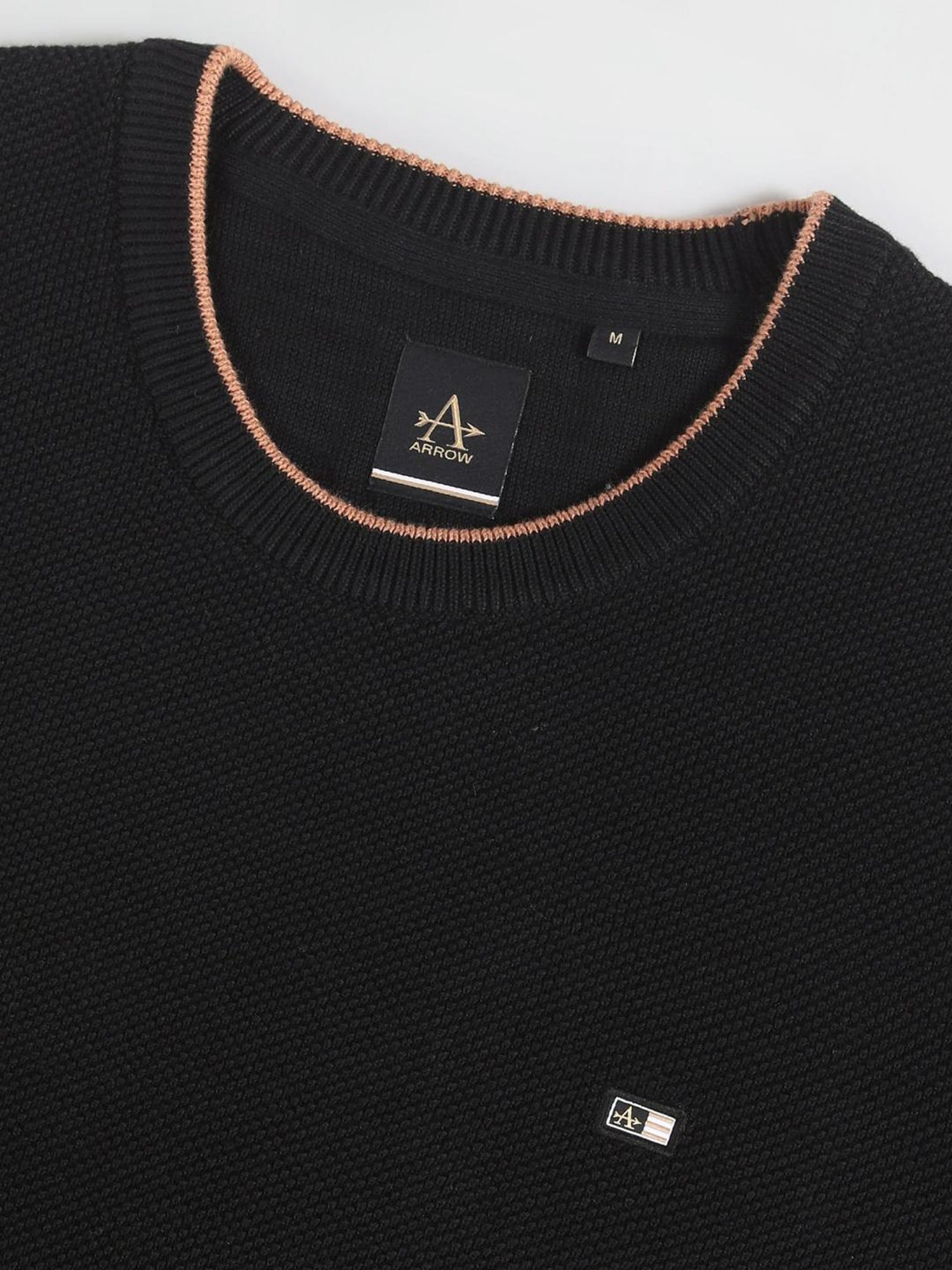 Arrow Sport Black Regular Fit Self Pattern Sweater
