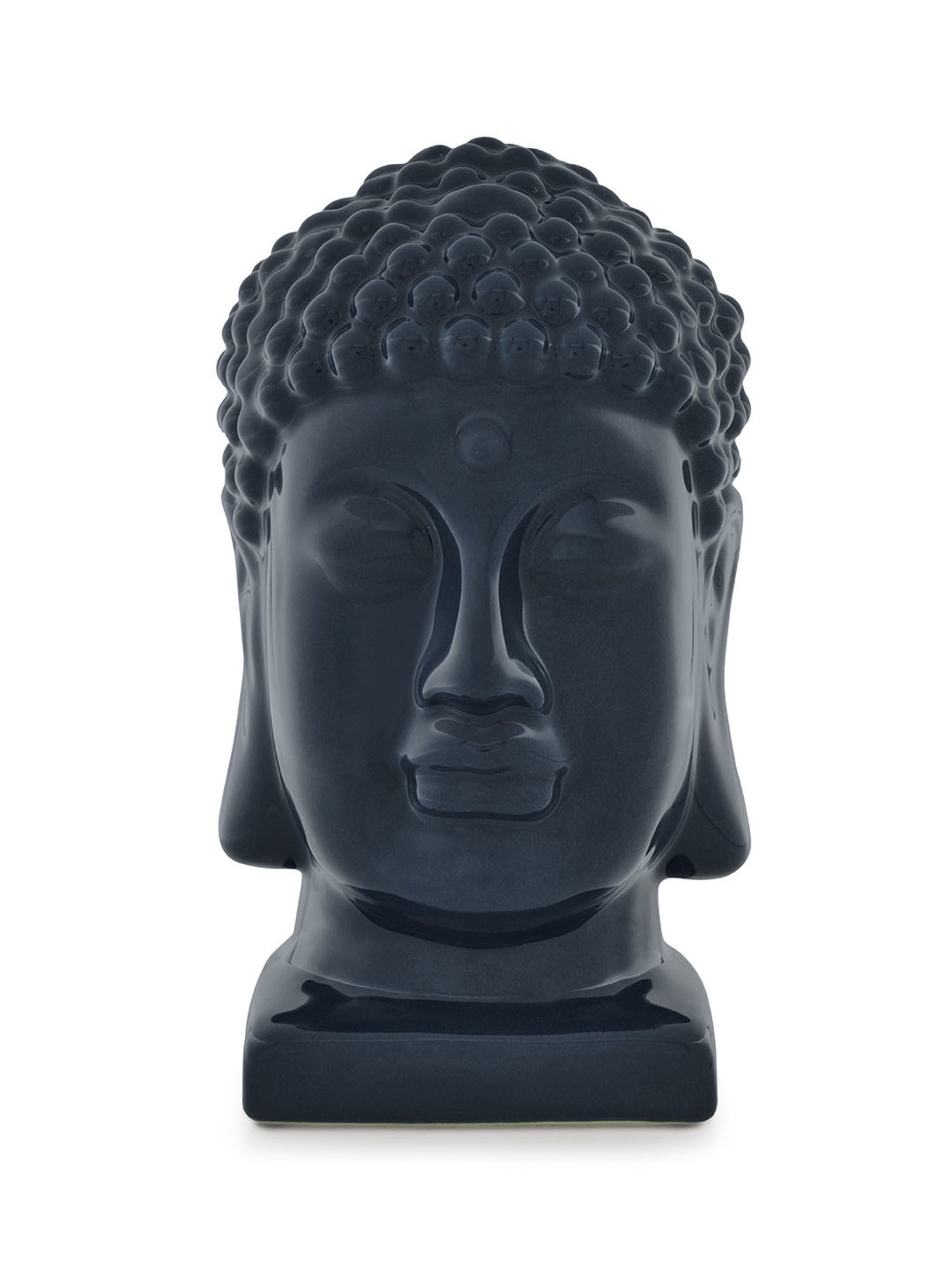 Pure Home and Living Dark Blue Ceramic Buddha Head With Base Sculpture