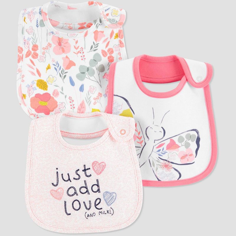 Baby Girls' 3pk Butterfly Floral Bib - Just One You® made by carter's White/Pink One Size