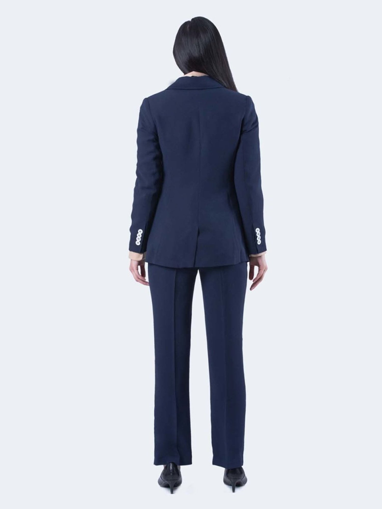 Qua Navy Blue Textured Crepe Modern Blazer