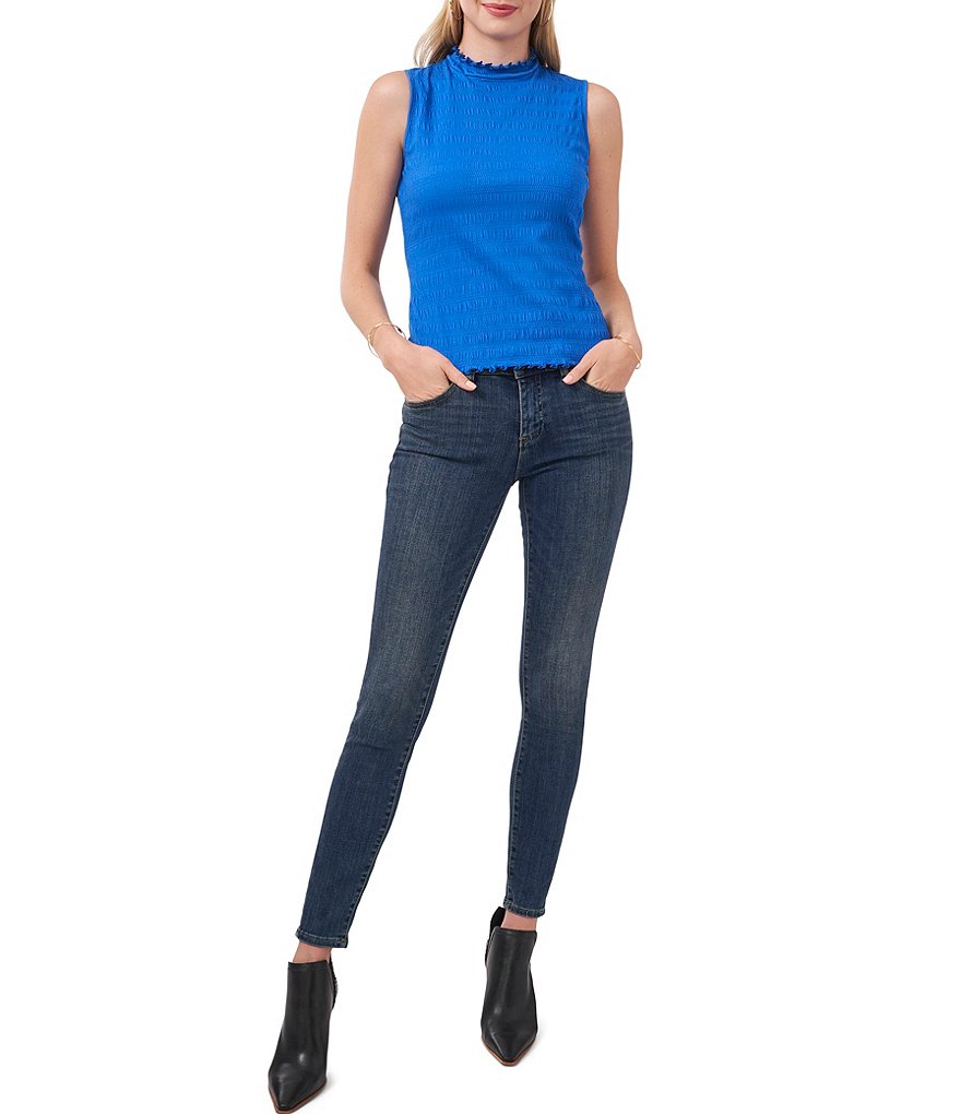 Vince Camuto Sleeveless Mock Neck Smocked Knit Shell