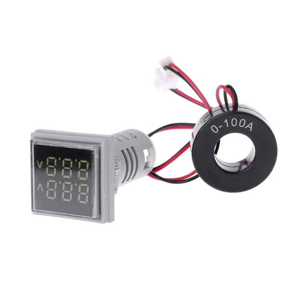 AC 60-500V 0-100A D18 Square LED Digital Dual Display Voltmeter Ammeter Voltage Gauge Current Meter White