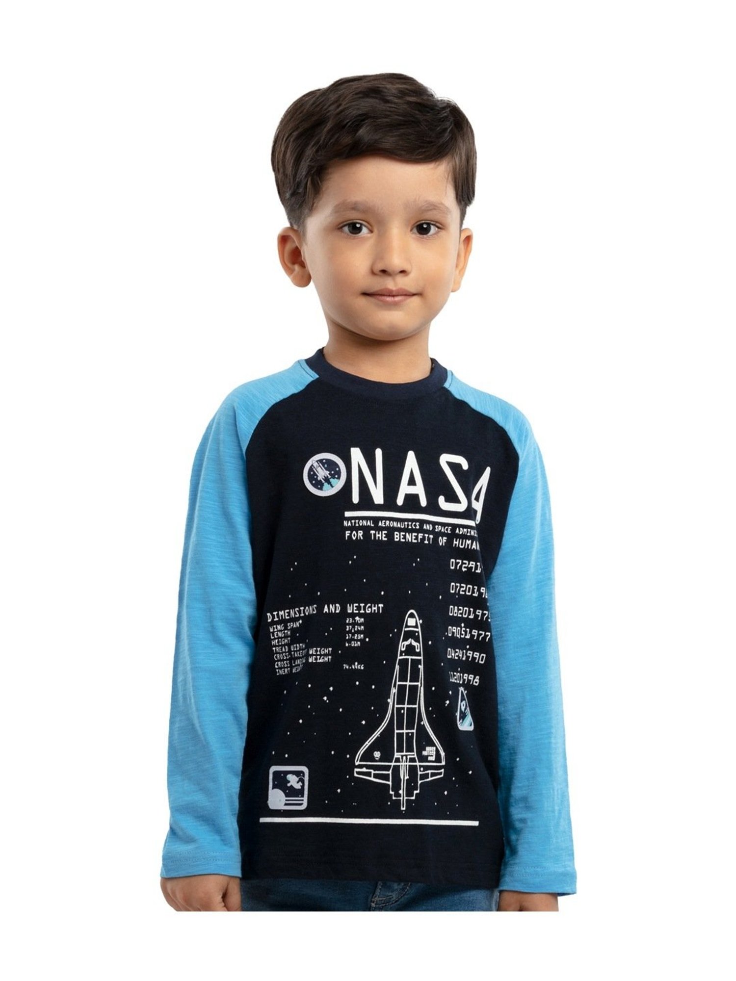 Under Fourteen Only Kids Navy Cotton Printed Full Sleeves T-Shirt