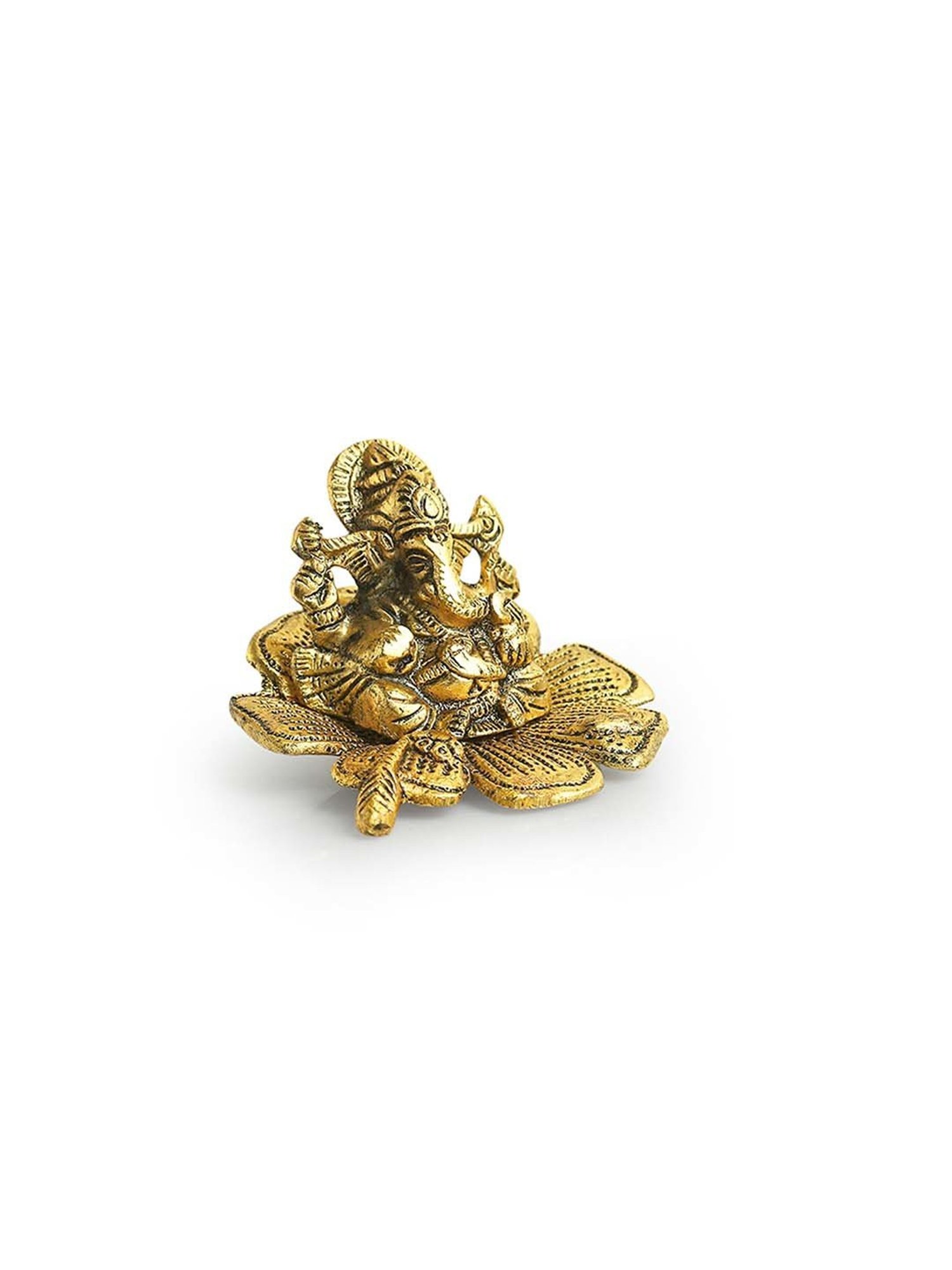 ExclusiveLane Golden Aluminium Ganesha On Flower Decorative Idol