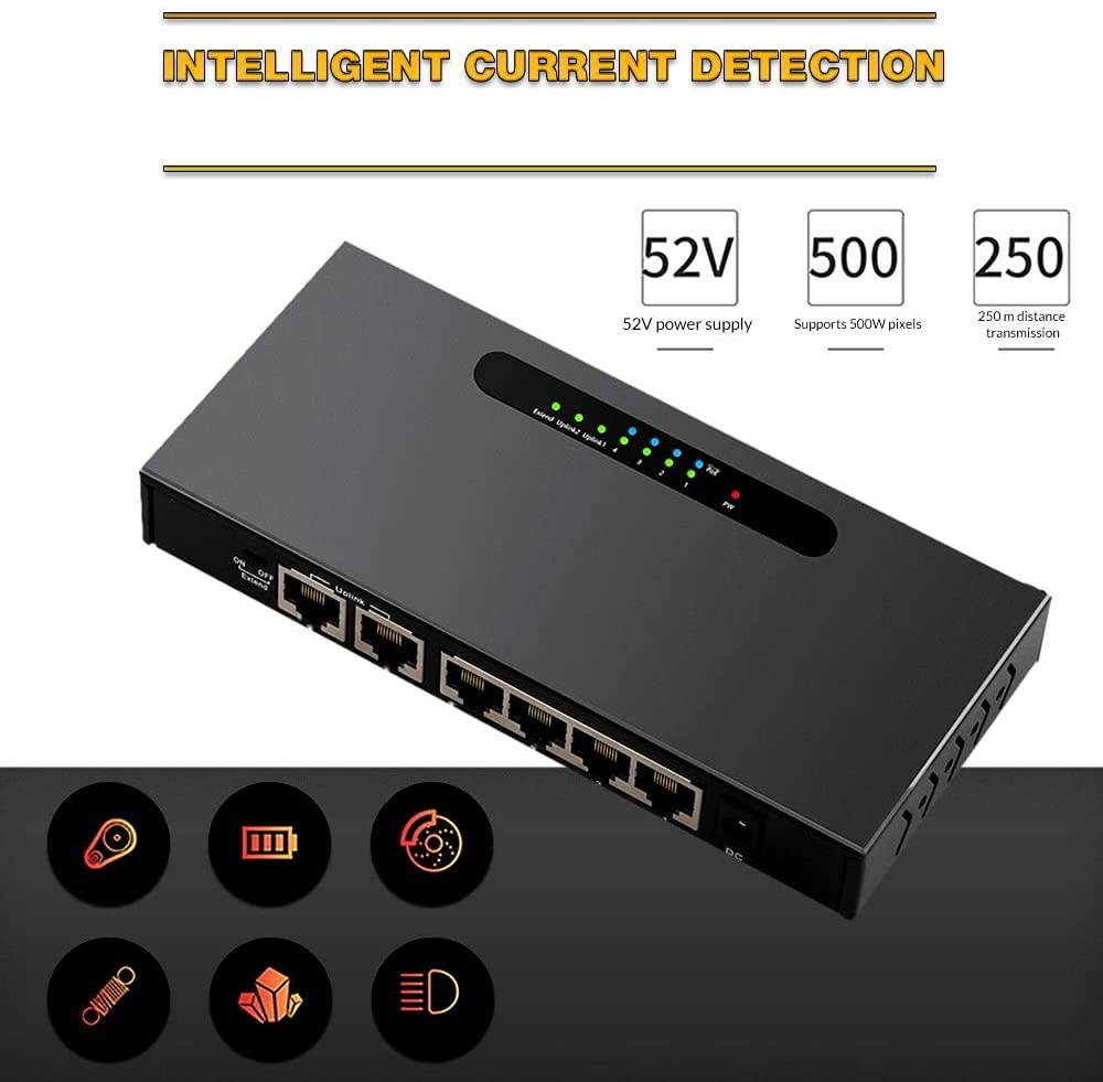 Docooler Enthernet Switch 6-Port POE Switch 4+2 100M with 4 Ethernet Ports 2 Uplink Ethernet Ports for IP Camera Wireless AP US Plug