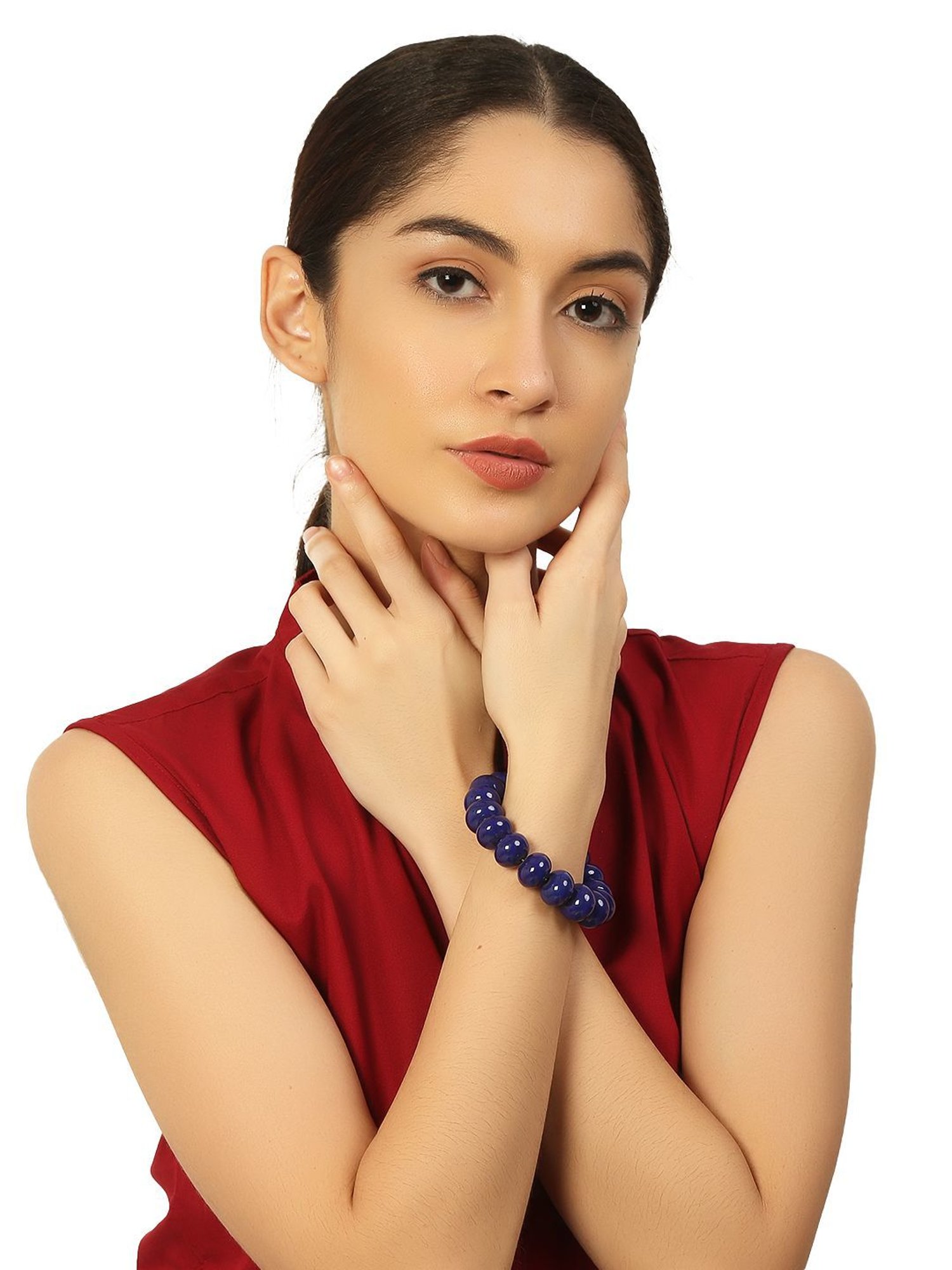 IMLI STREET Blue Artificial Beaded Stretchable Bracelet for Women