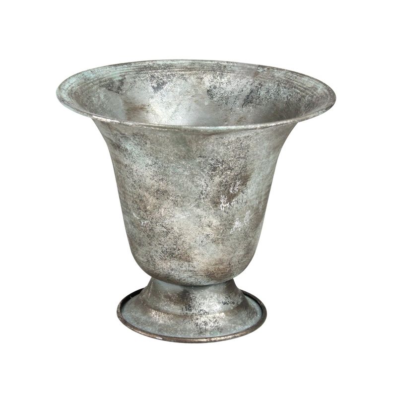 Allstate Floral 8.25" Weathered and Verdigris Outdoor Urn Planter - Silver