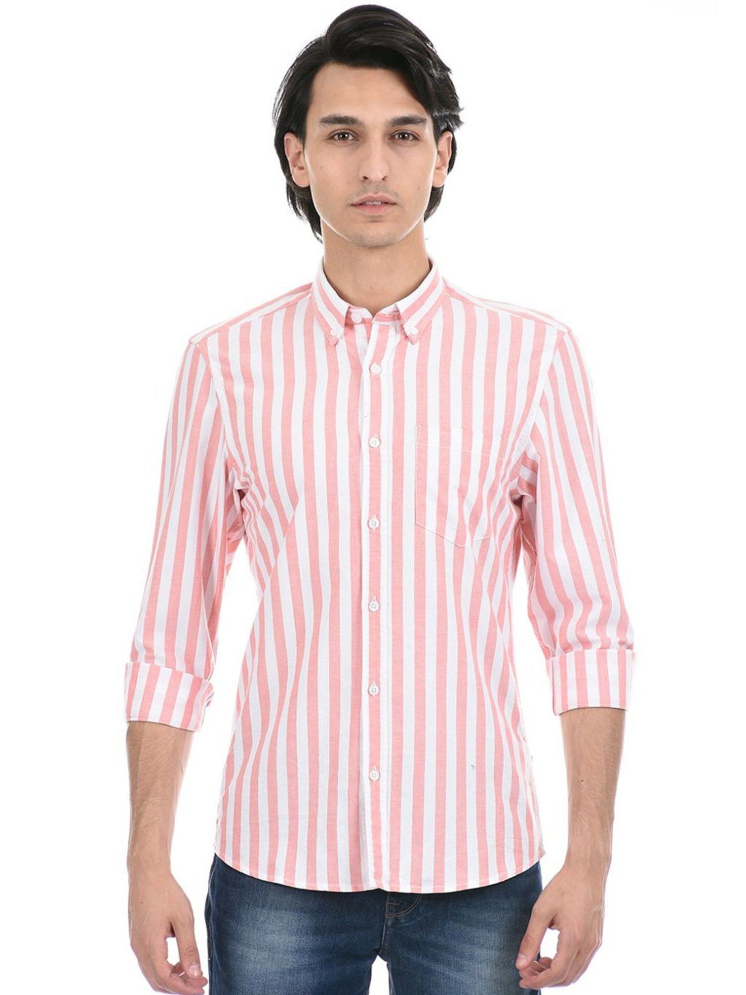 London Fog Pink Regular Fit Striped Shirt