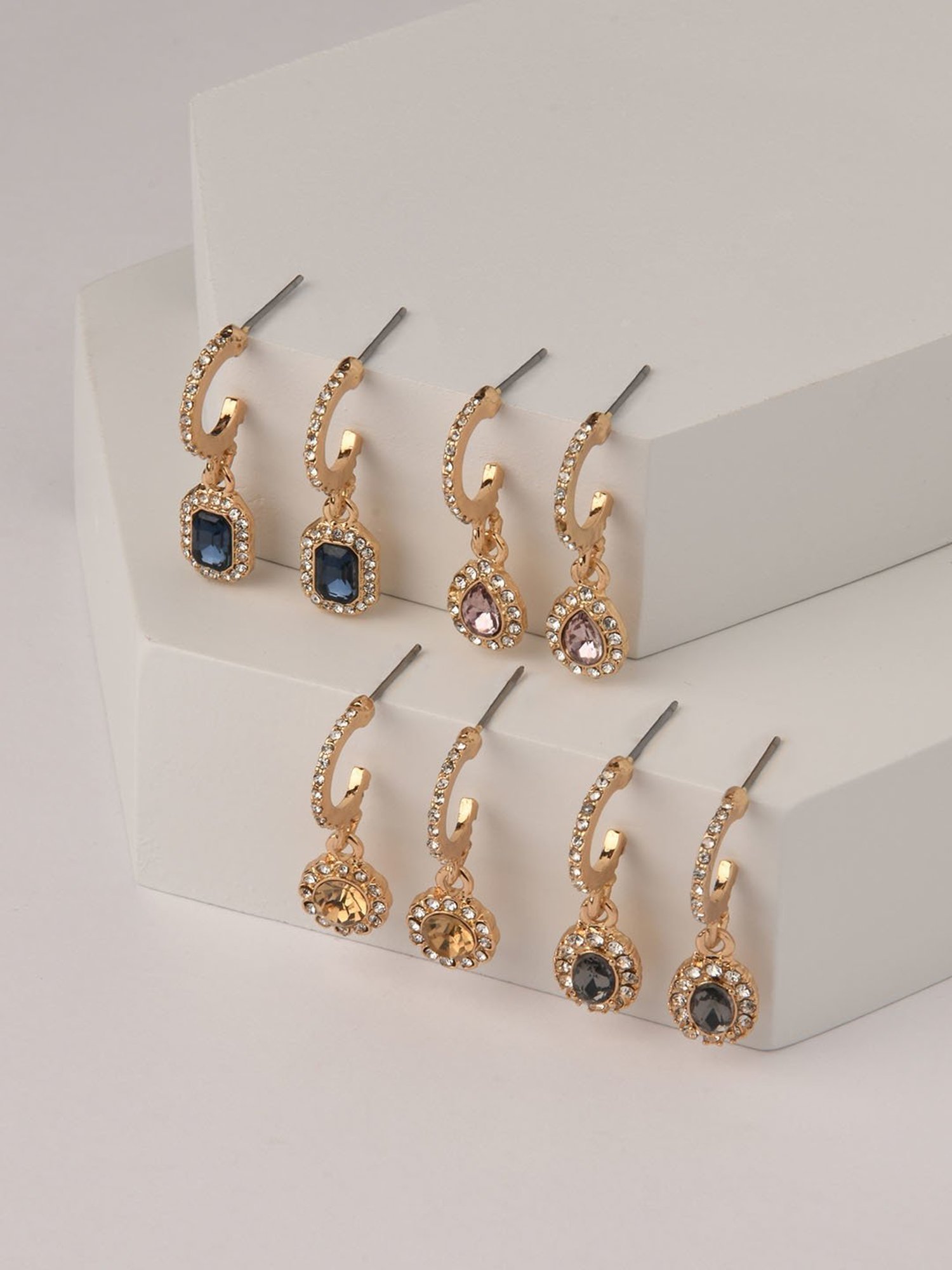 ToniQ Classic Gold-Plated Drop Earrings for Women - Set of 4