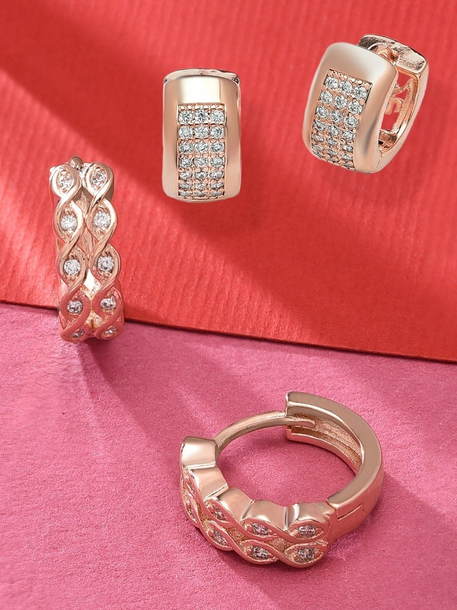 Zaveri Pearls Set of 2 Rose Gold Contemporary Hoop Earrings - ZPFK12799