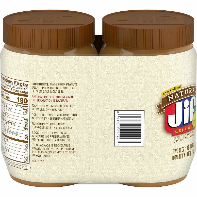 Jif Peanut Butter Twin Pack Natural Creamy - 80oz