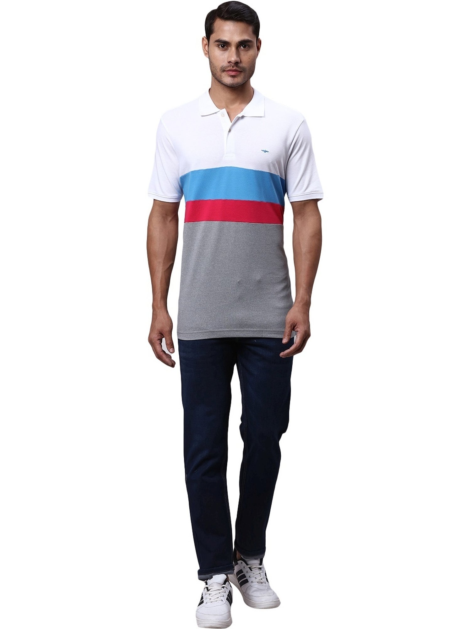 Park Avenue Grey & White Slim Fit Colour Block Polo T-Shirt