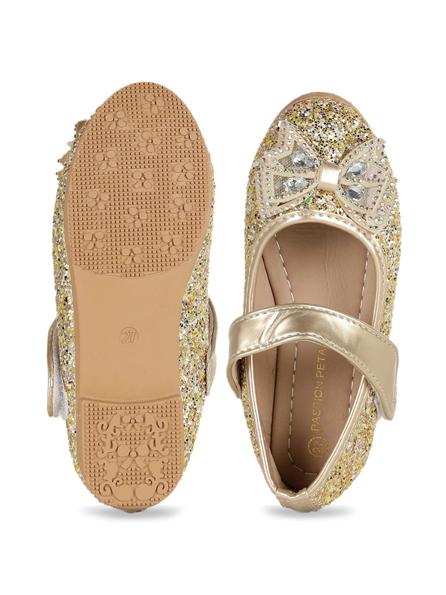 Passion Petals Kids Gold Mary Jane Shoes