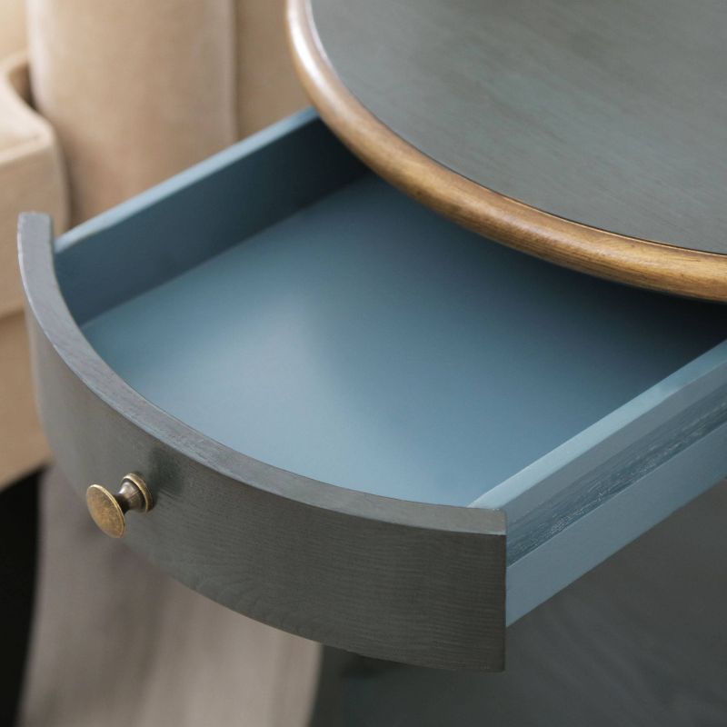 Clarence 1 Drawer Round Wood End Table - Teal/Gold - Abbyson Living