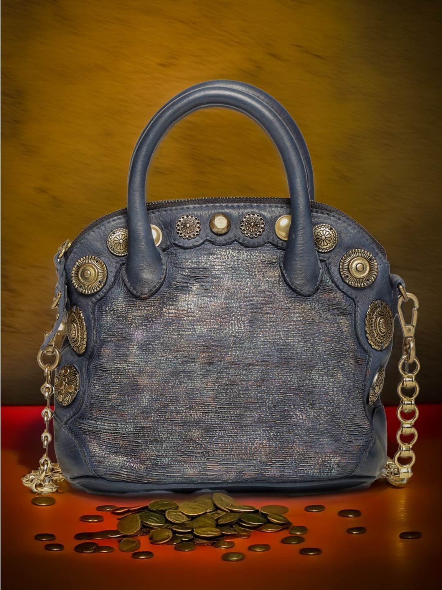 Art N Vintage Silvia Navy Leather Embellished Small Handbag