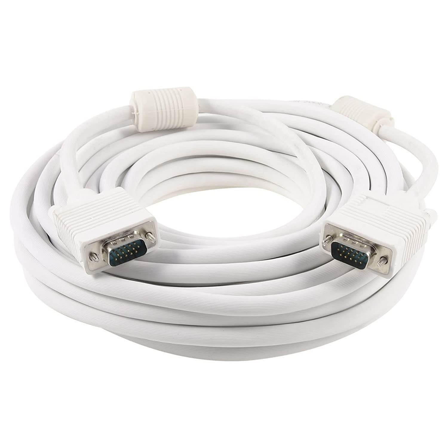33 Feet VGA Male To Male Extension Cable In White 15 Pin For CRT LCD Computer