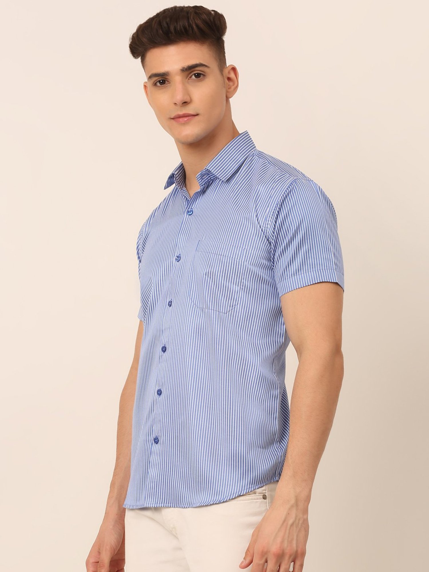 Jainish Blue Regular Fit Striped Shirt