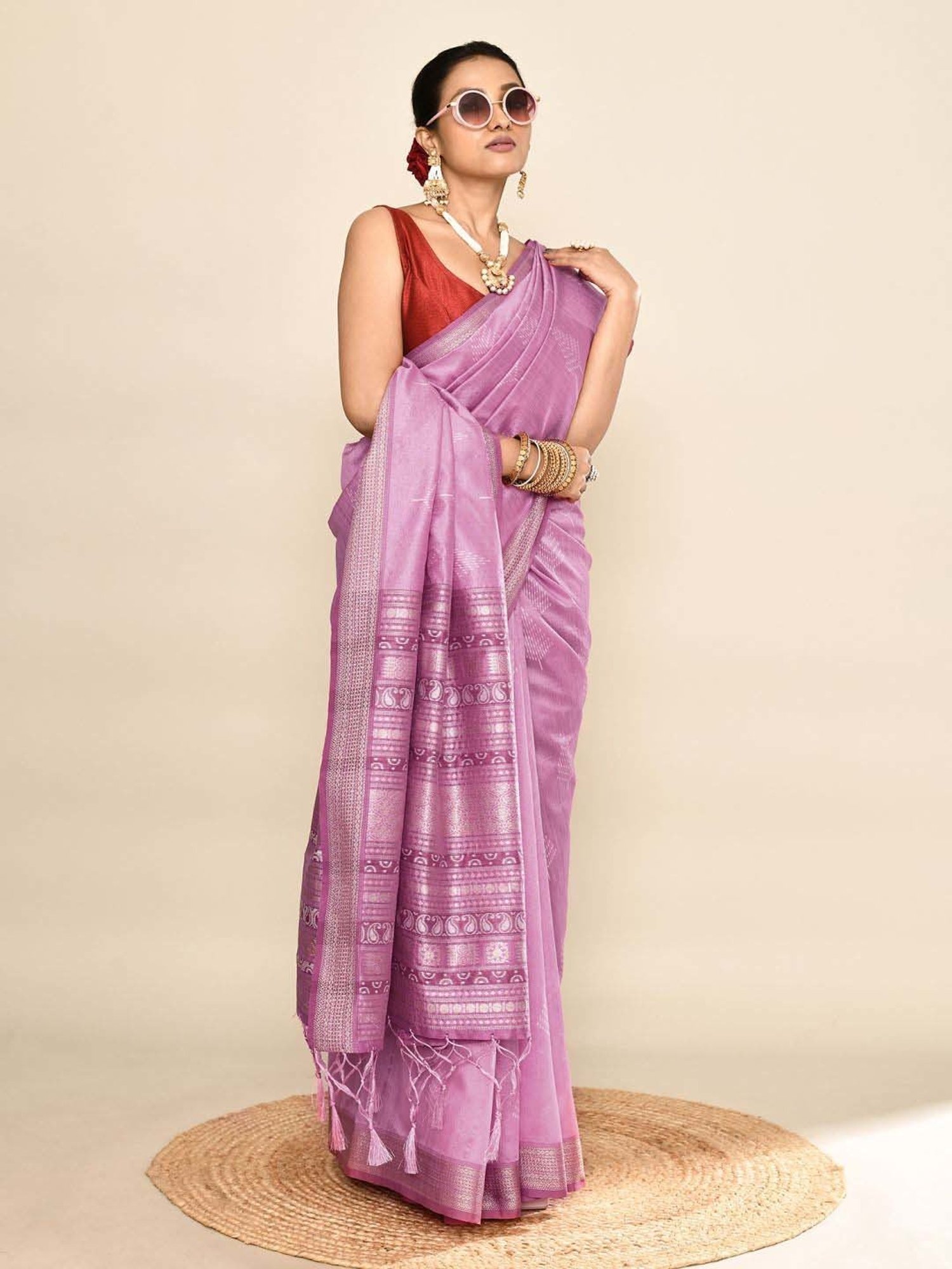 Elora Purple Silk Woven Saree With Unstitched Blouse