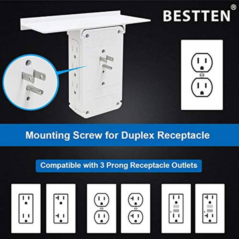 BESTTEN USB Surge Protector Wall Outlet with Shelf, 3 USB Charging Ports (5V/3.4A), 8 AC Outlets, 1020 Joule Surge Rating, Removable Top Shelf, FCC and SGS Certified