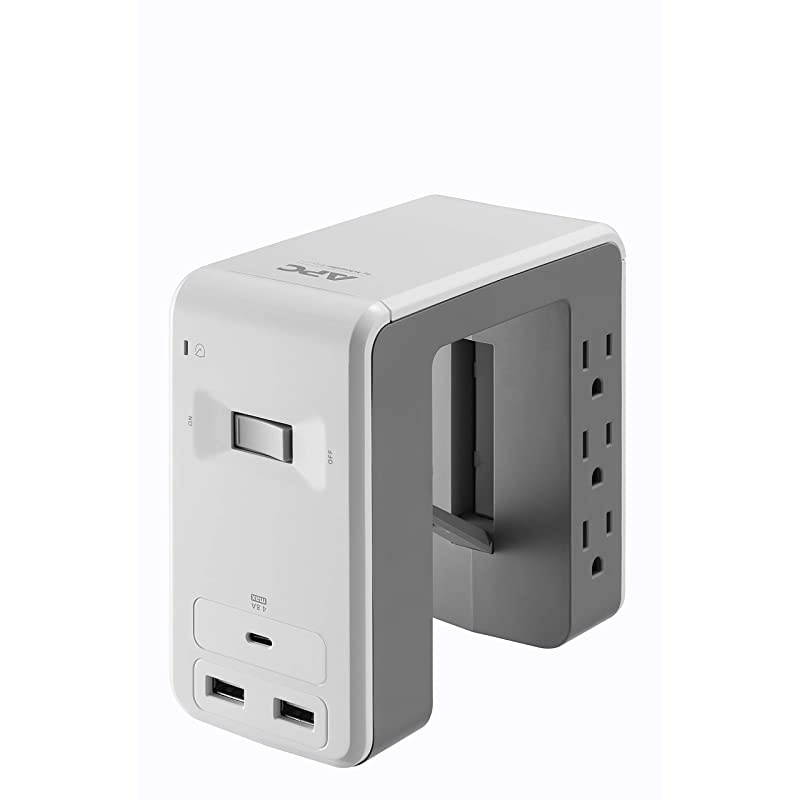 Desk Mount Power Station PE6U21W UShaped Surge Protector with USB Ports 3 Desk Clamp 6 Outlet 1080 Joules White