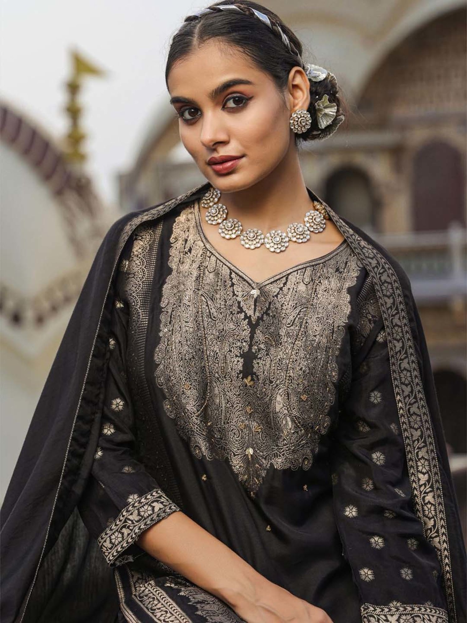 SCAKHI Black Embroidered Kurta Pant Set With Dupatta