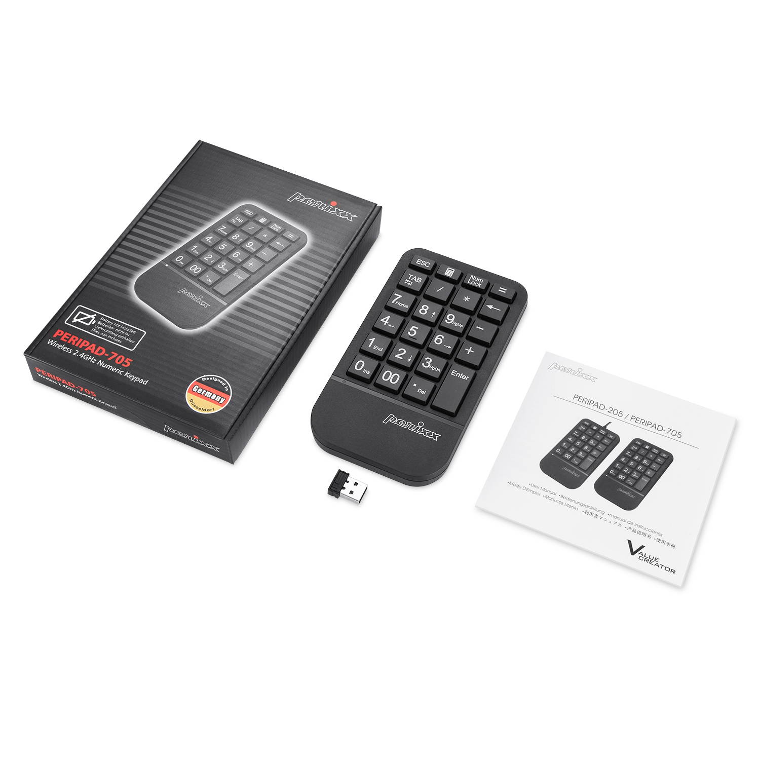 Perixx PERIPAD-705 Wireless Portable Numeric Keypad, for Laptop and Desktop Computer, Big Print Letter, Tab & ESC Key Included