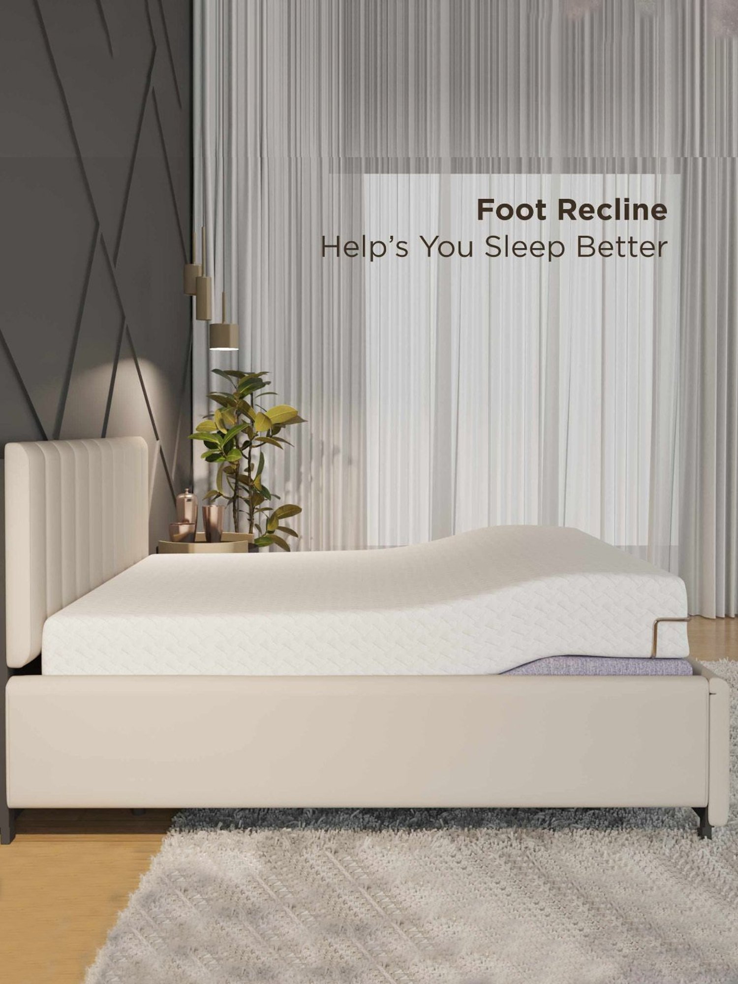The Sleep Company Elev8 Italia Beige Smart Adjustable Queen Bed Frame with Ortho 8 inch Mattress