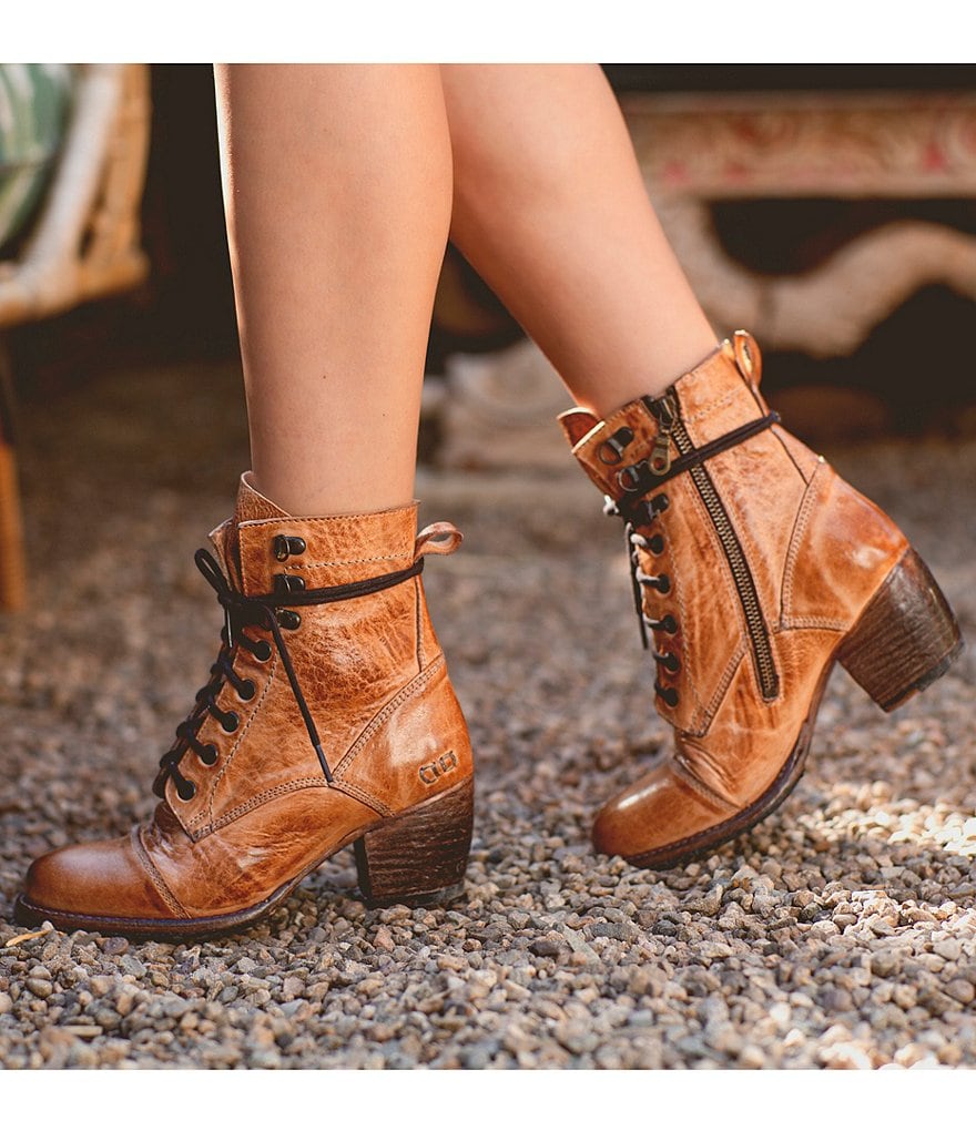 Bed Stu Judgement Leather Block Heel Combat Boots
