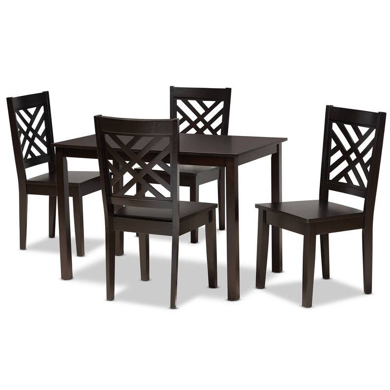 5pc Ani Wood Dining Set Dark Brown - Baxton Studio