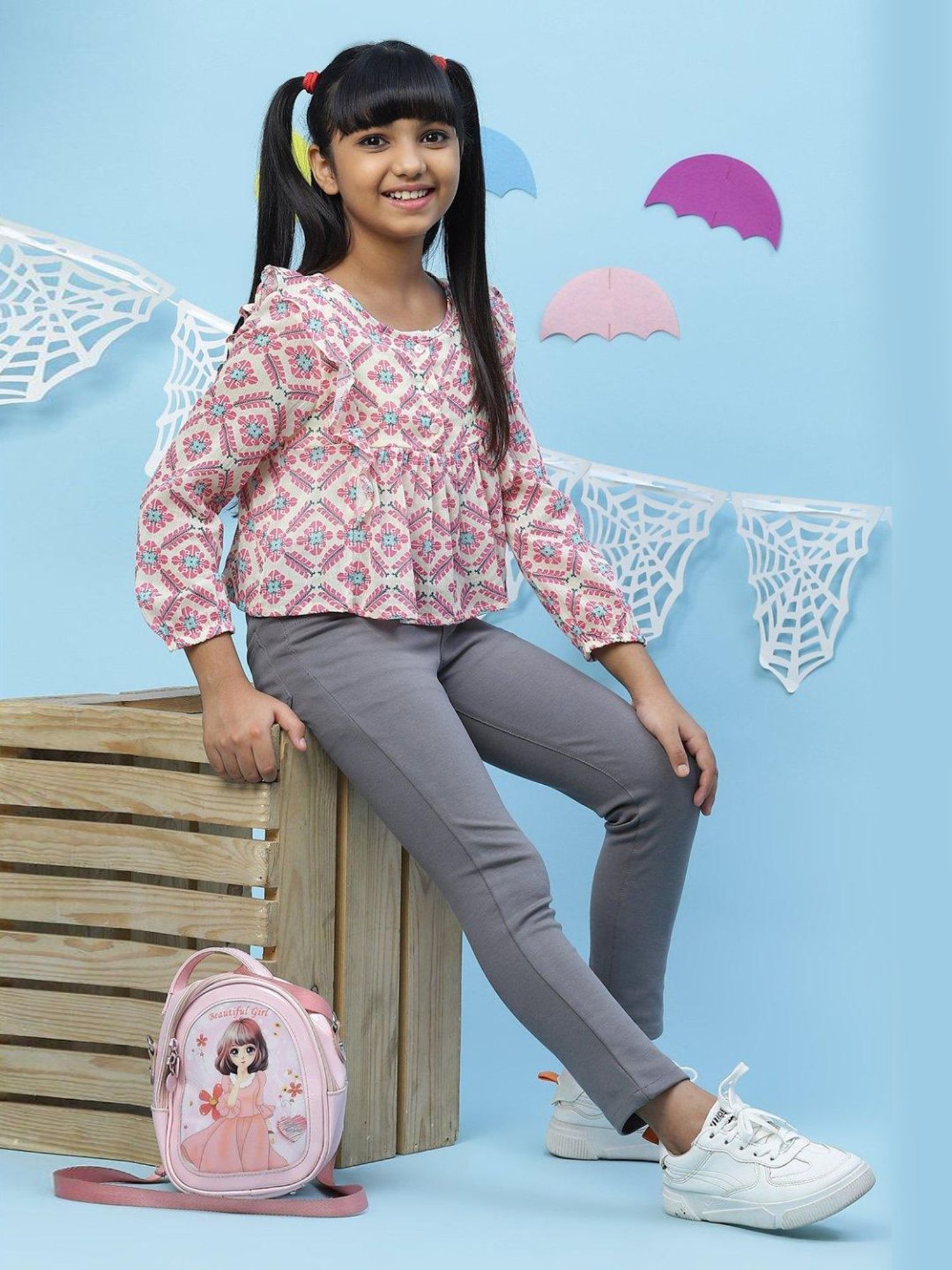 BIBA Girls Grey Regular Rise Jeggings