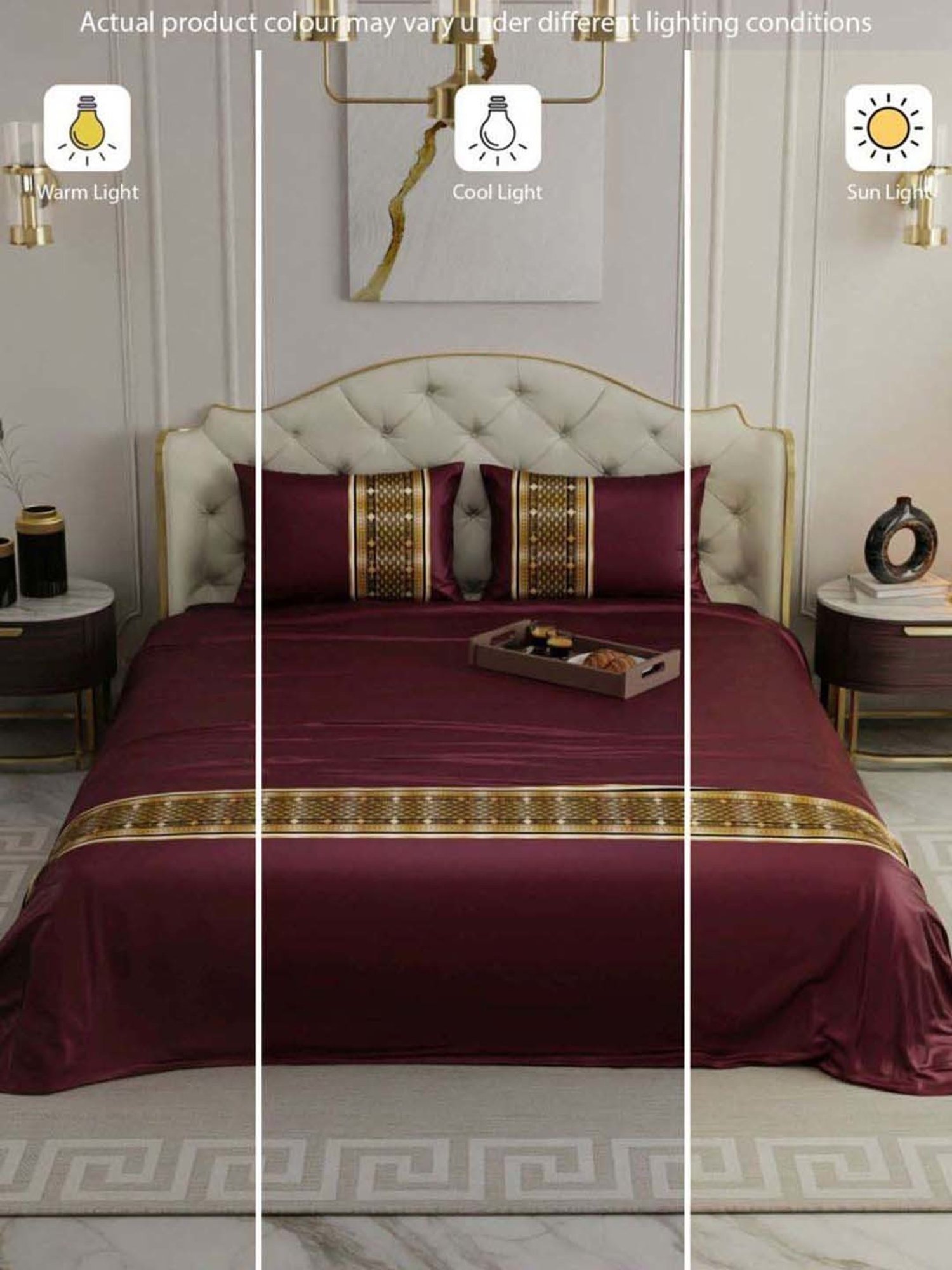 Stoa Paris Versailles Maroon 300 TC Sateen Royal Treasures Double Bed Sheet with 2 Pillow Covers