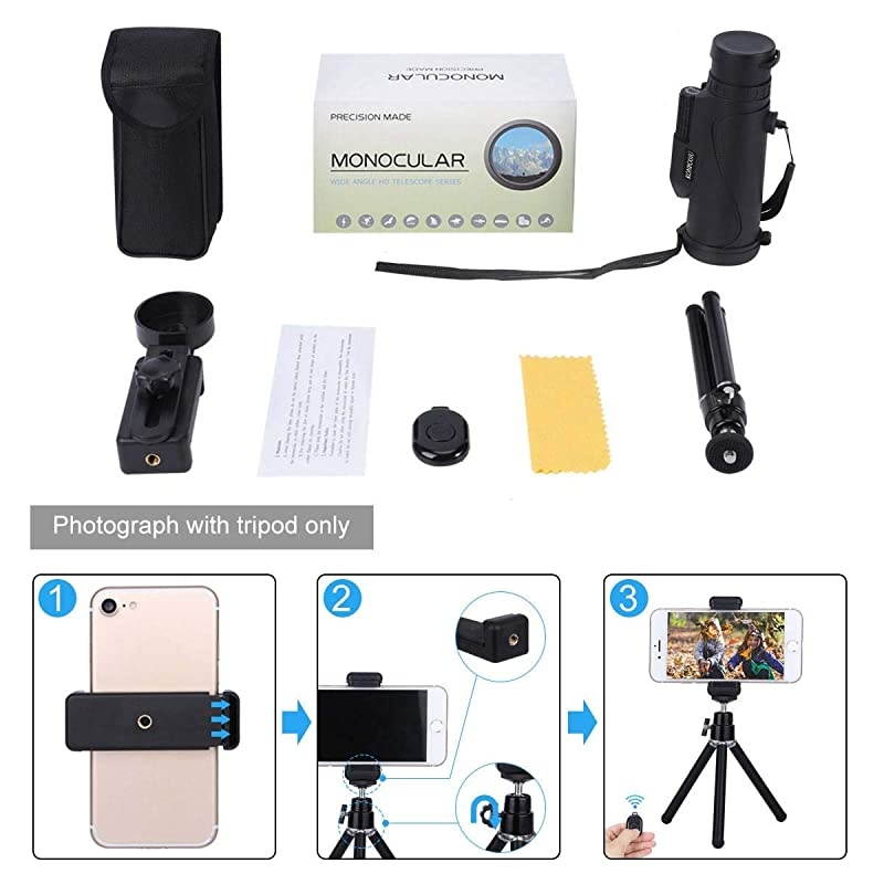 Telescope12X50 High PowerampHD with Universal Smartphone Holder and Wireless Remote ControlWaterproof Scope BAK4 Prism for Bird Watching Hunting Surveillance Hiking