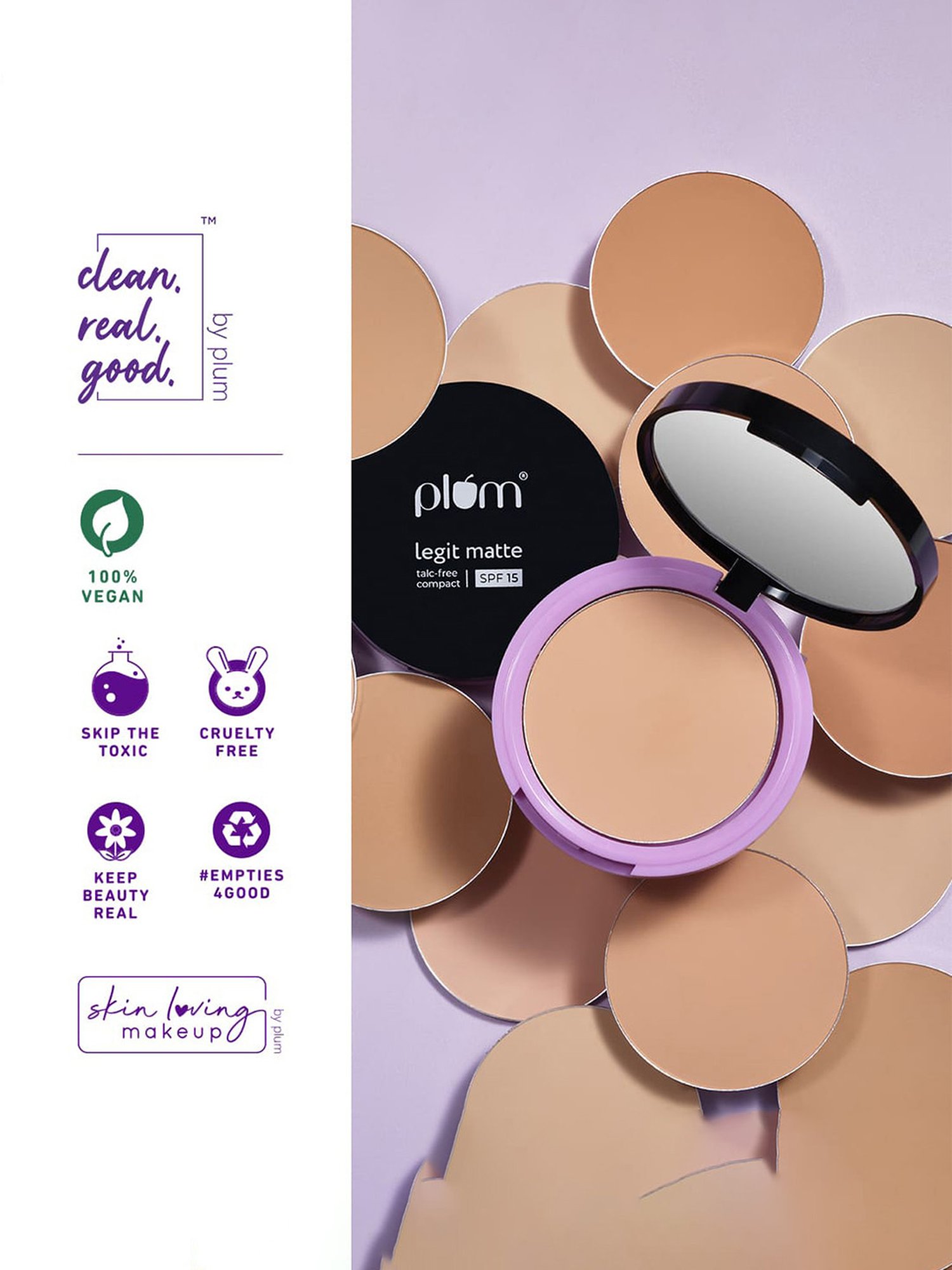 Plum Legit Matte Talc-Free Compact With SPF 15 Pinched Blush 115P - 9 gm