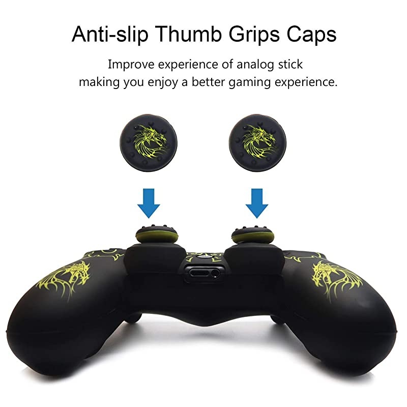 PS4 Controller Skin  AntiSlip Grip Silicone Cover Protector Case Compatible with PS4 SlimPS4 Pro WirelessWired Gamepad Controller with 2 Cat Paw Thumb Grip Caps Yellow