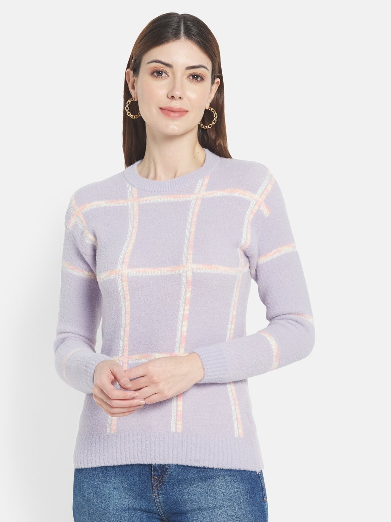 METTLE Purple Chequered Pullover