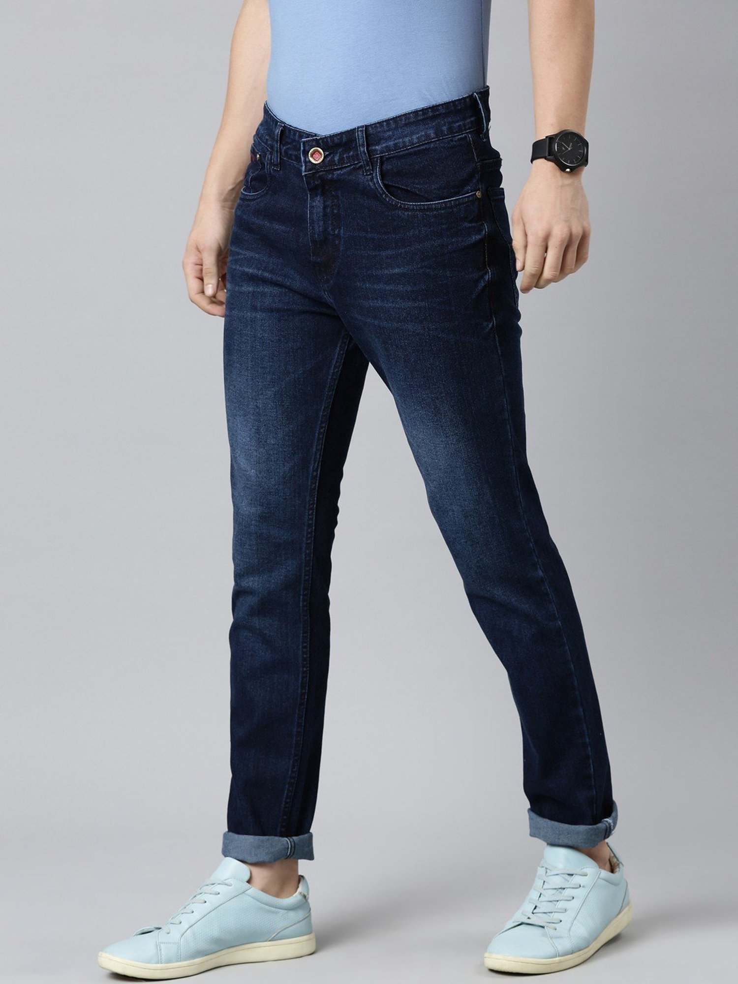 CINOCCI Blue Cotton Slim Fit Jeans