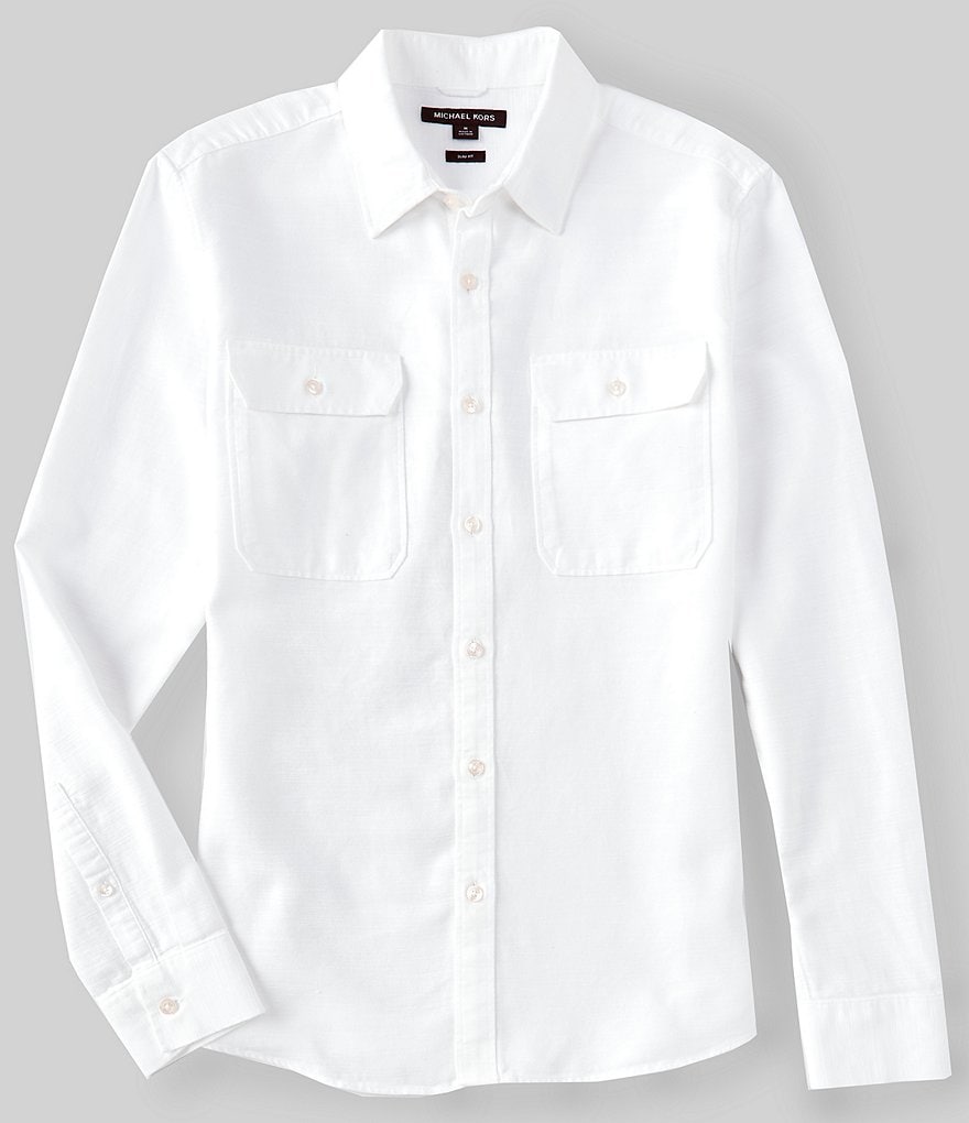 Michael Kors Slim-Fit Cotton Dobby Long-Sleeve Woven Shirt