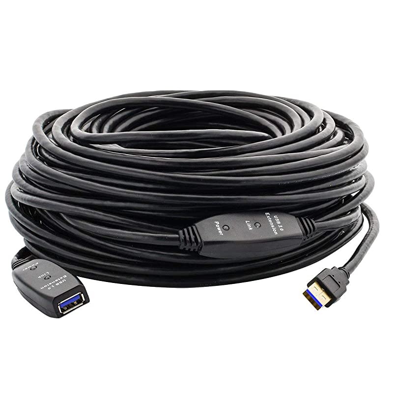 50 Feet Active USB Extension Cable 30 Male to Female with 2 Extension chipsets Signal Booster Active ExtensionRepeater Cord 15 Meters 50 Feet AC Power Supply Included